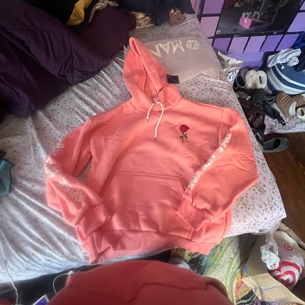 Pink Hoodie with Rose Embroidery